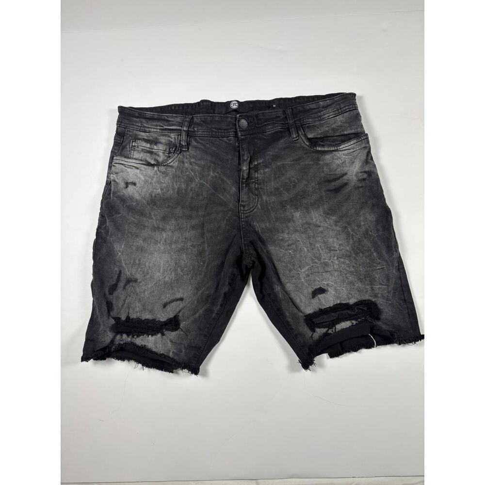 Jordan Craig Mens Black Distressed Denim Shorts Streetwear Hem Ripped Jean SZ 40